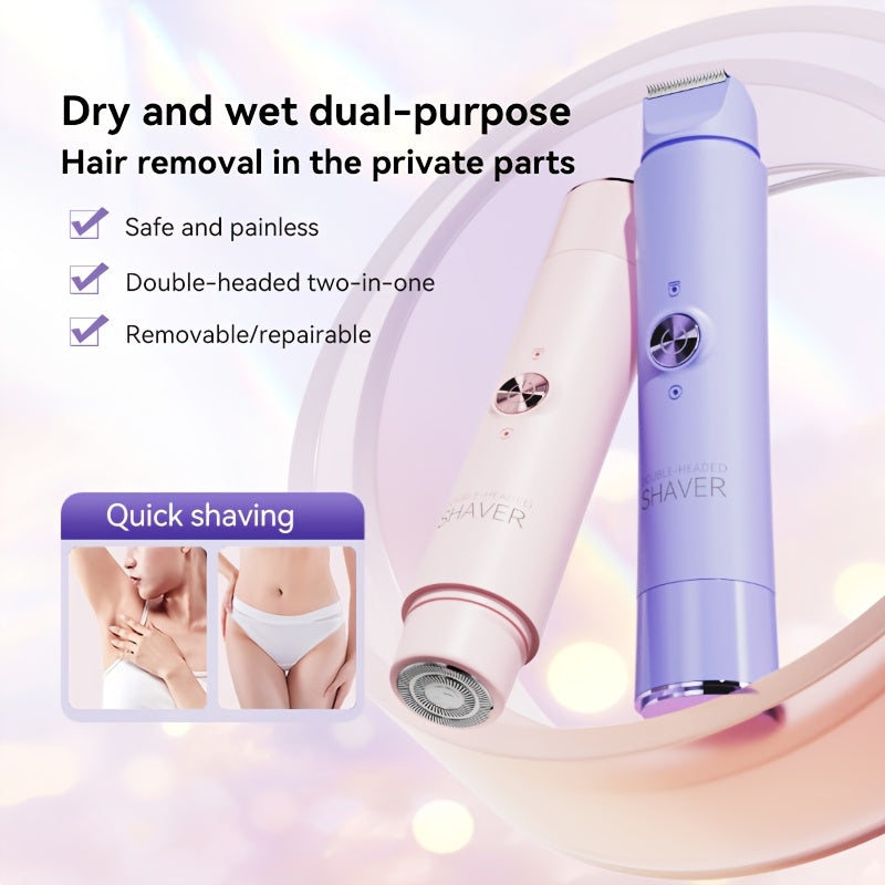 Women'S Double-Headed Shaver; Full Body Hair Removal Machine Home Use Travel Razor 2-In-1 Electric Shaver Suitable for Bikini, Eyebrows, And Armpits; Dry And Wet Trimmer Rechargeable, Cordless - Painless Hair Removal; Gentle And Light Beige-Friendly