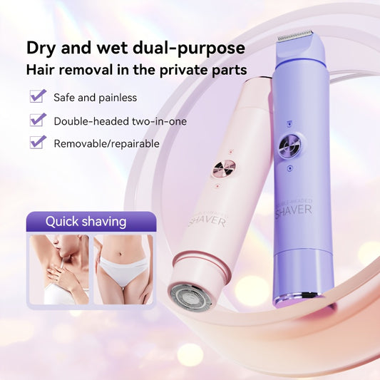 Women'S Double-Headed Shaver; Full Body Hair Removal Machine Home Use Travel Razor 2-In-1 Electric Shaver Suitable for Bikini, Eyebrows, And Armpits; Dry And Wet Trimmer Rechargeable, Cordless - Painless Hair Removal; Gentle And Light Beige-Friendly