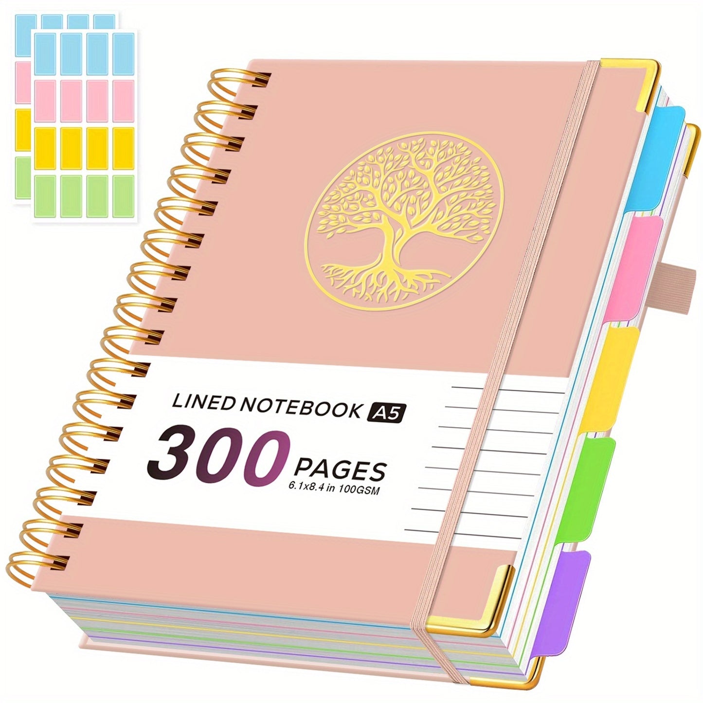 A5 Spiral Notebook with Dividers, 5 Subject Notebook with 300 Pages/150 Sheets 100GSM Lined Paper, No Bleed, 5 Project Notepad for Writing Note Taking, School Office Supplies, 14.7 X 21cm, Back to School
