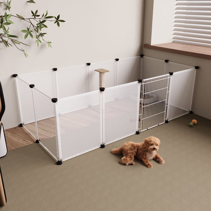 Clear Plastic Dog Playpen 12 Panel with Door – Transparent Modular Indoor Dog Pen 149x70x45cm, Safe Puppy Enclosure for Small & Medium Dogs, Living Room & Bedroom