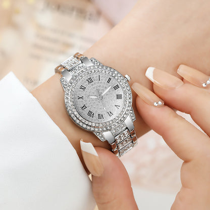 6pcs New Ladies' Gorgeous And Fashionable Silvery Quartz Watch+ New Silvery Jewelry Set Valentine'S Day, Easter, Ramadan, Wedding, Birthday Party, Christmas Horror, Halloween, Give Friends Gifts Eid Al Adha