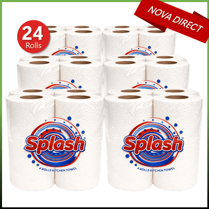 Kitchen Towels. Splash 2-ply Quilted Paper Rolls. Responsibly Sourced. Strong. 10m per Roll