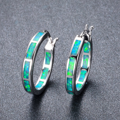 Boho Vintage Blue White Synthetic Opal Earrings | 14K Golden Plated Copper Hoop Earrings for Women, Suitable for Daily and Party Occasions