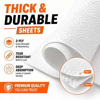 MANODU 8 Pack Kitchen Roll Towels 2 Ply Extra Absorbent Strong Household Paper Towels Bulk Supply for Kitchen Cleaning, Spill Control, Home, Office, Catering & Everyday Use UK