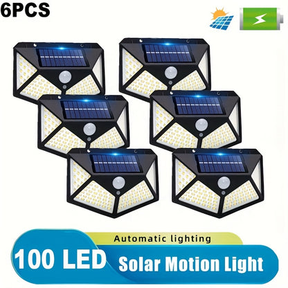 2-12pcs Outdoor Solar LED Lights, Garden Solar Lights IP65 with Motion Sensor, Four-sided Lighting Ultra-Bright Wall Lights, for Yard Garden Lawn Patio Courtyard Fences Driveway Pathway Decorations, Solar Lights