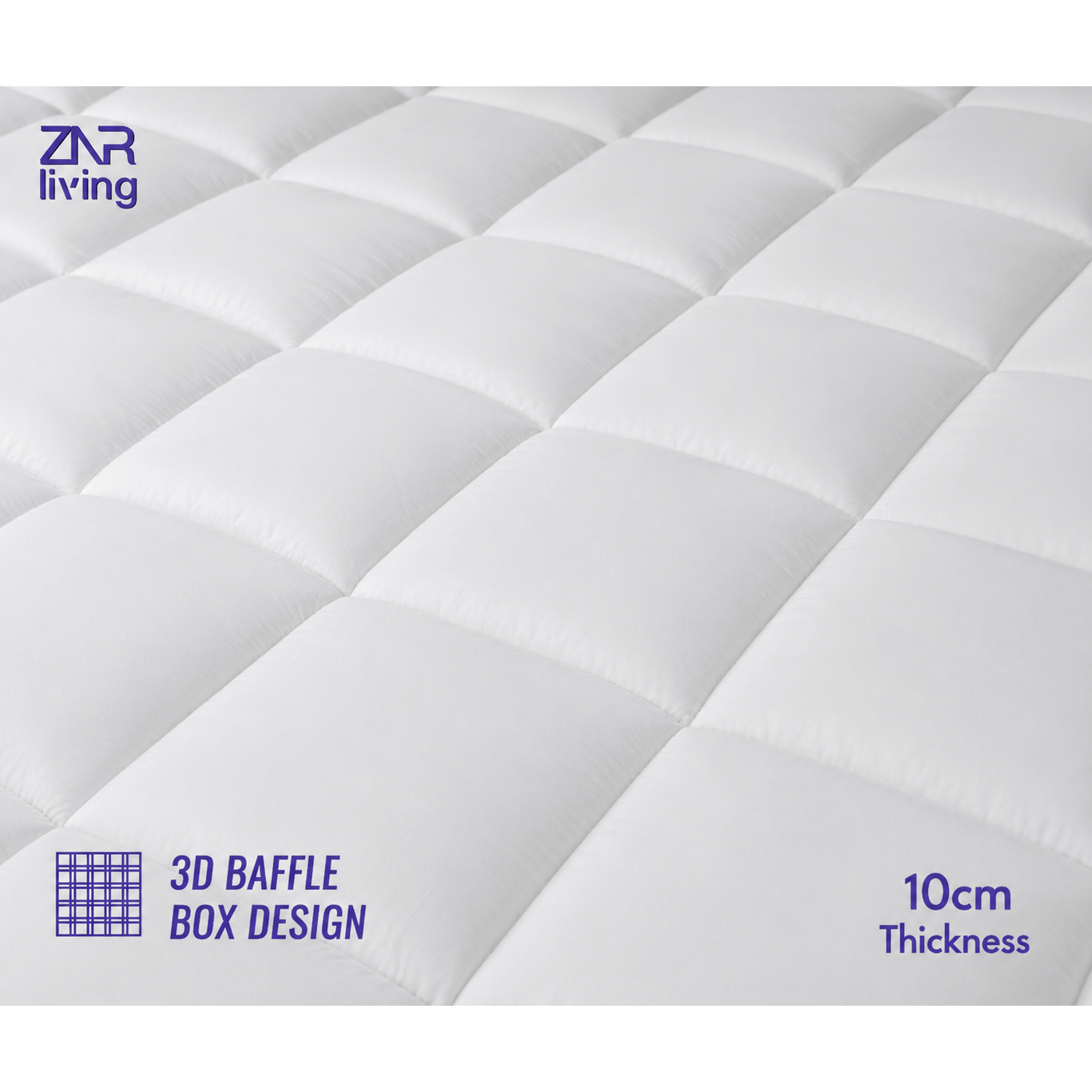 Supersoft Mattress Topper Bed - 4 Inch (10cm) Thick Mattress Topper with Elasticized Corner Straps - White