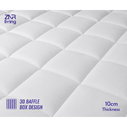 Supersoft Mattress Topper Bed - 4 Inch (10cm) Thick Mattress Topper with Elasticized Corner Straps - White
