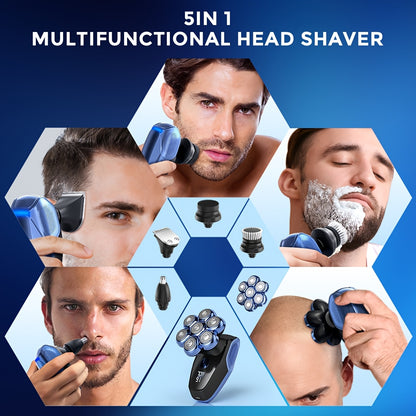 7D Head Shaver for Bald Men – Wet/Dry Waterproof Electric Razor 5-in-1 Grooming Kit with Nose Trimmer, Type-C Rechargeable | ShopVora UK