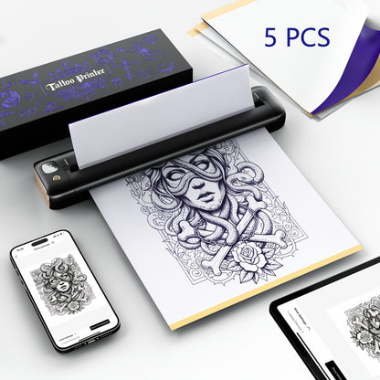 Rongta F81S Portable Printer Kit, Professional Tattoo Stencil Thermal Printer, Works with IOS, Android Mobile Devices And Computer PC, Comes with 5 Sheets Transfer Paper, for Precise DIY Tattoo Stencil Printing, Purple