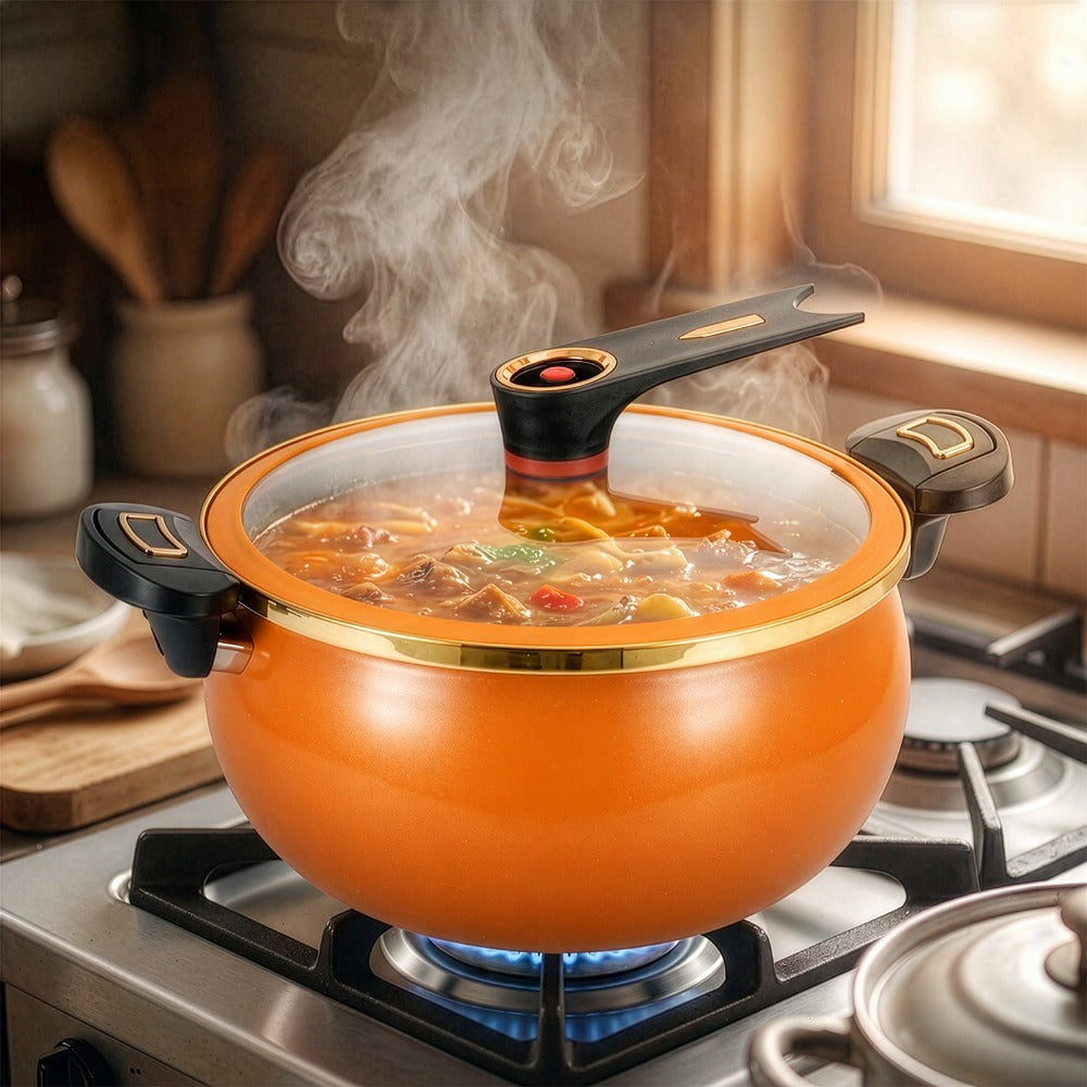 Large Capacity 8L Stew Pot with Lock Lid, Stock Pot for Braising, Soups, Stews, and Bread Baking, Induction Compatible, Oven & Stovetop Safe Kitchen Serving Essential