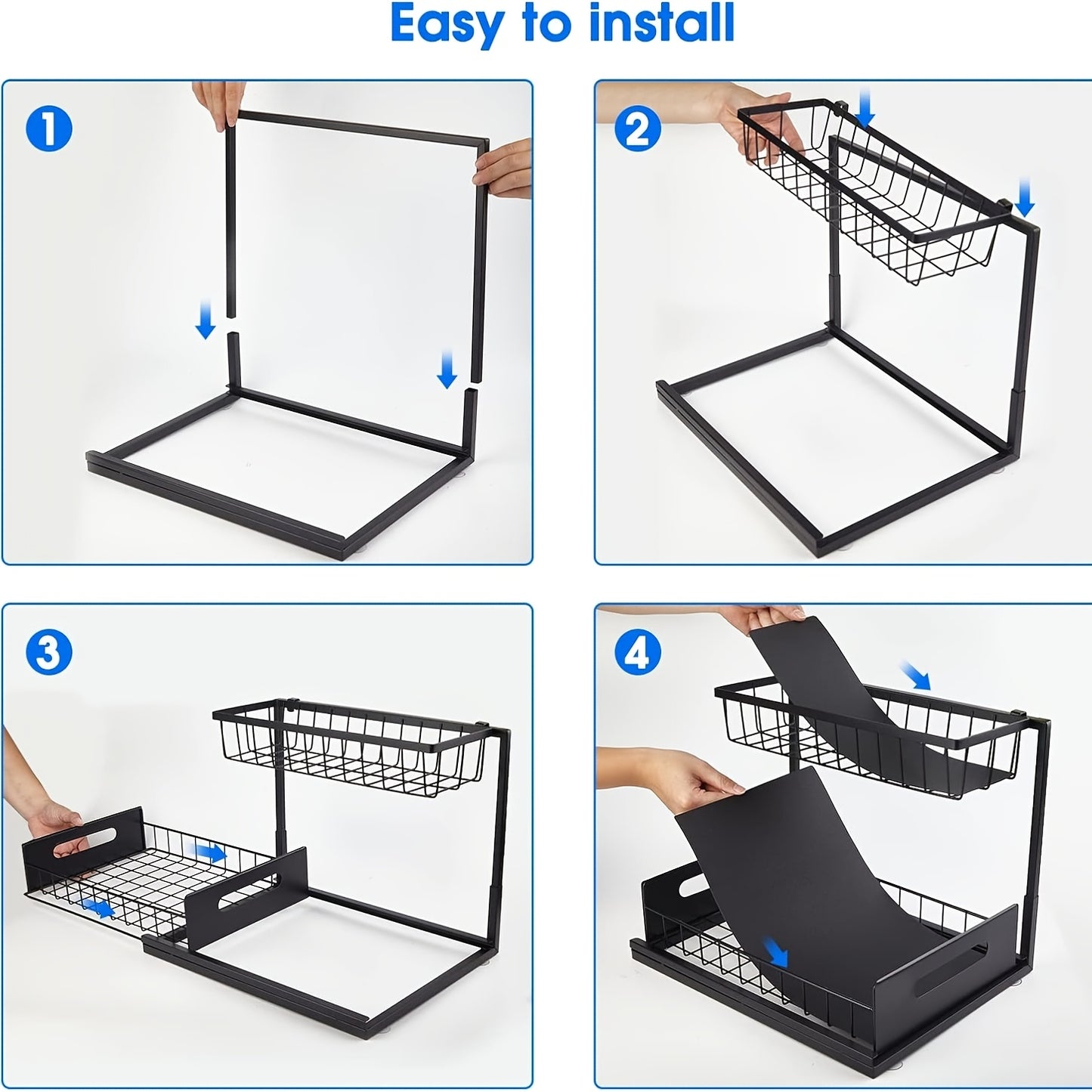 2-Pack Golden Metal Kitchen Sink Organizer Basket, Double-Layer Pull-Out Storage Basket, Multi-Functional Storage Rack, Kitchen, Sink, Bathroom, Office Multi-Functional Storage Basket