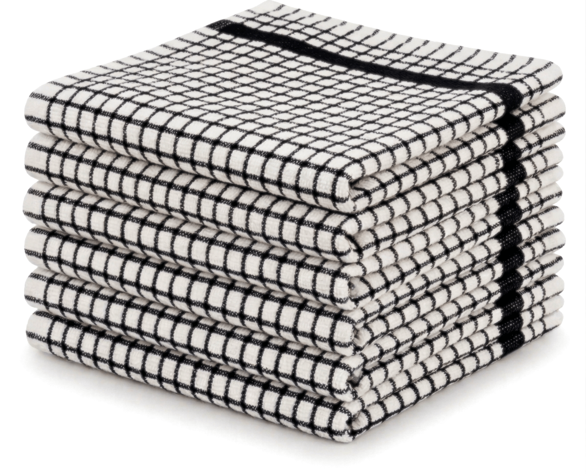 Pack of 6 Large Tea Towels 40x60cm – 100% Cotton Luxury Check Soft Kitchen Towels – Highly Absorbent Dish Cloths – Durable Washable Tea Towels for Drying Dishes, Cleaning, Cooking, Household, Restaurant, Bar, Café, Catering, Commercial & Professional Kitc