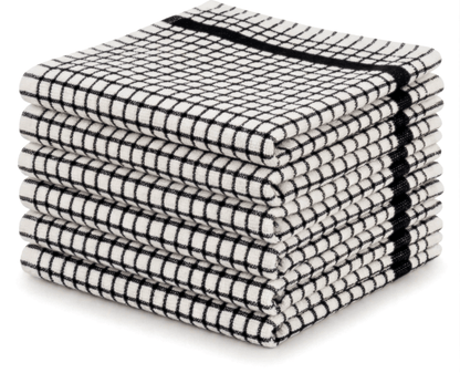 Pack of 6 Large Tea Towels 40x60cm – 100% Cotton Luxury Check Soft Kitchen Towels – Highly Absorbent Dish Cloths – Durable Washable Tea Towels for Drying Dishes, Cleaning, Cooking, Household, Restaurant, Bar, Café, Catering, Commercial & Professional Kitc