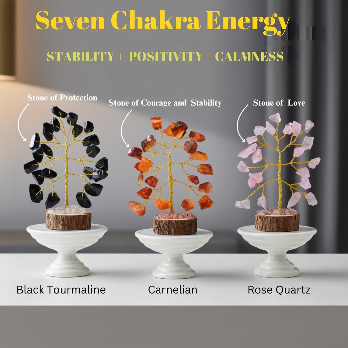 12pcs Crystal Tree Set Mini 7 Chakra Gemstone Trees Handmade Natural Stone Desk Decor Good Luck Gift for Women Home & Office Decoration