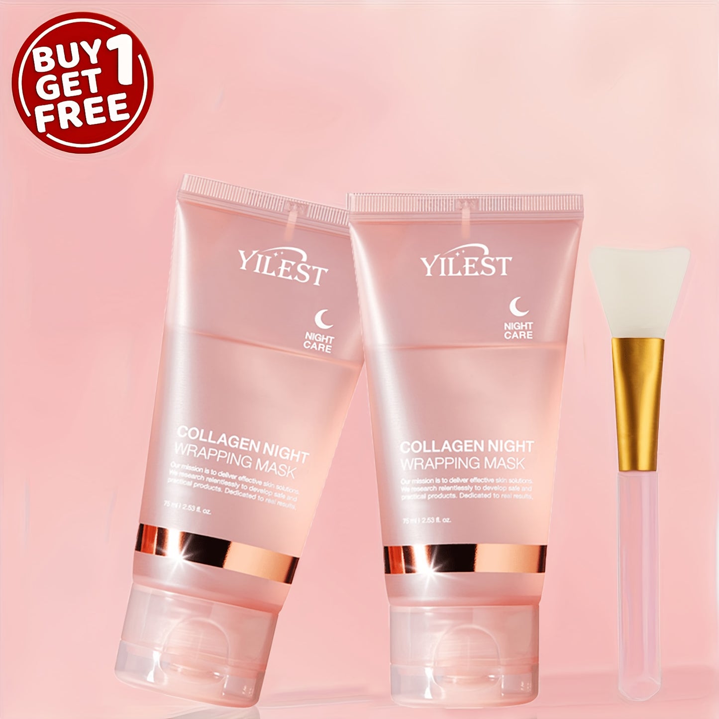 Buy 1 Get 1 Free: Collagen Night Graping Mask with Niacinamide & Hyaluronic Acid - Paraben-Free Gel Sheet Mask Suitable for All Skin Types, Hydrating & Firming Night with Ceramide, 75ml/2.53fl. X2 + Bonus Face Mask Brush