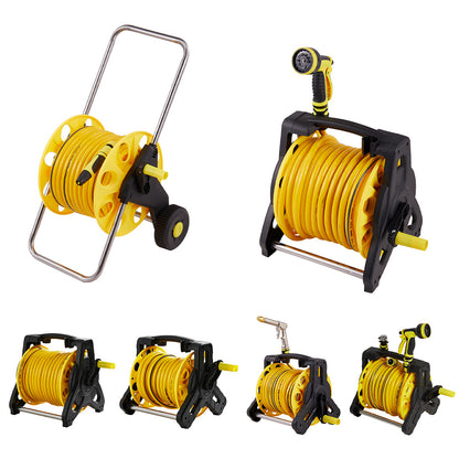 Complete Watering Kit/ Garden Hose Reel Trolley Portable With 20-50M Hose Pipe, Sprinkler Gun & Connector - Heavy Duty Watering System for Outdoor/Lawn/Car Wash (Yellow)