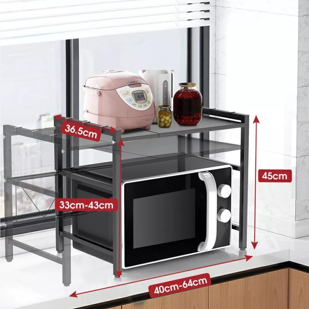 2 Tier Expandable Microwave Oven Rack Stand Storage Holder Kitchen Corner Microwave Shelf