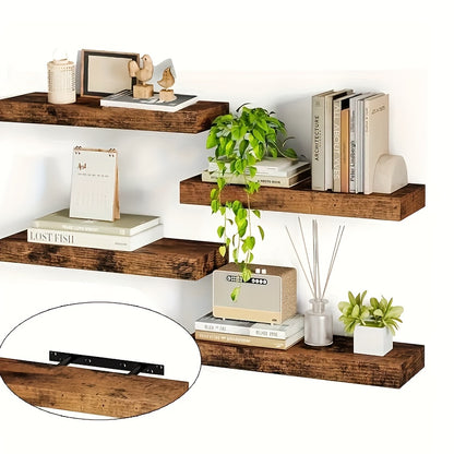 4pcs Wall Shelves, Each Can Bear 10kg Suspended Hanging Shelf, Natural Solid Wood, Load-bearing, Space-saving, Easy to Install, Floating Shelves, Multi-functional Decorative Storage for Living Room, Kitchen, Bathroom, Bedroom, Floating Shelves