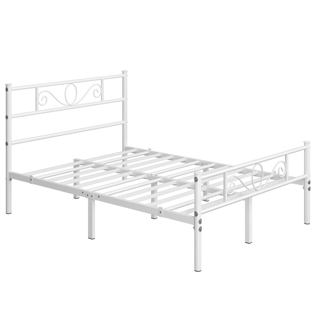 Costoffs Metal Platform Bed, Metal Bed Base, Metal Bed Frame with Scroll Design Headboard and Footboard, Mattress Foundation, Easy Assembly Bed, Bedroom Furniture, Metal-Framed Bed Base with Storage, Black/White/Pink