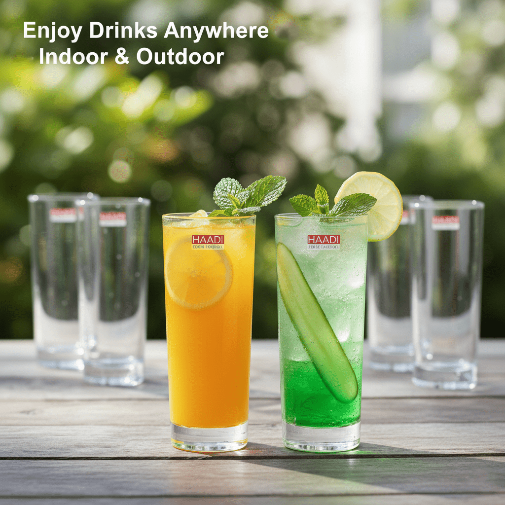 Drinking Glasses 6 Pcs 270ml, Clear Glass Cups Set for Water, Juice, Soft Drinks, Kitchen Use