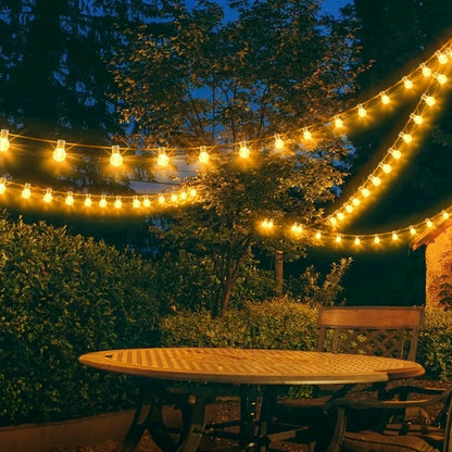 15.25m/20.13m/30.49m G40 Solar Light String, Ip44 Waterproof Outdoor Solar Light Chain/Crystal Fairy Light, With Remote Control And Adjustable Brightness, Ideal For Decorative Lighting In Gardens, Terraces, Balconies, Barbecues, Parties, And Corridors