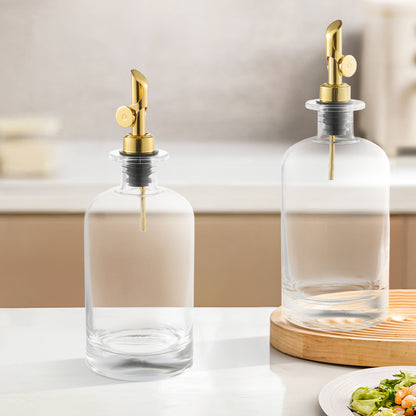 2pcs Olive Oil Dispenser Bottle for Kitchen, Glass Oil and Vinegar Dispenser Set, Coffee Syrup Dispenser, Kitchen Cooking Tools, 350ml/ 500ml, Silver/ Gold