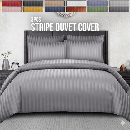 3pcs Classic Satin Stripe Duvet Cover Set (Includes 1 Duvet Cover & 2 Pillowcases) – Soft, Comfortable, and Machine Washable. Perfect for Bedrooms, Dorms, Hotels, and as a Thoughtful Holiday Gift.