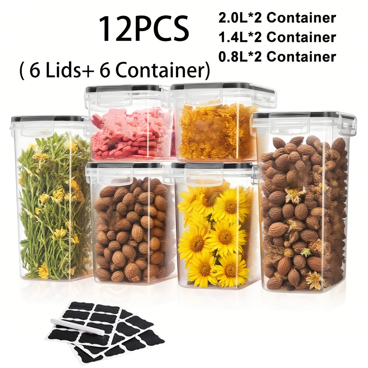 48/46/12/60/84pcs Air-tight Crisper with Lid, Label And Marker, Plastic Kitchen Pantry Storage Container for Sugar, Flour And Baking Supplies, Kitchen Supplies, to Keep Food Fresh And Organized, (24/23/6/30/42Jars +24/23/6/30/42LIDS), Packaging Box