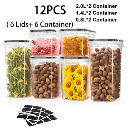 48/46/12/60/84pcs Air-tight Crisper with Lid, Label And Marker, Plastic Kitchen Pantry Storage Container for Sugar, Flour And Baking Supplies, Kitchen Supplies, to Keep Food Fresh And Organized, (24/23/6/30/42Jars +24/23/6/30/42LIDS), Packaging Box