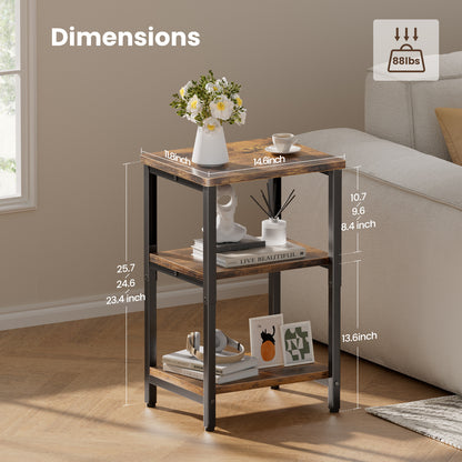 Bookshelf, Sofa Side Table Living Room, Industrial End Table With 3-Tier Storage Shelves, Bedside Tables With Height Adjustable, Steel Frame, Nightstand 37 x 30 x 59.4/62.4/65.4 cm, 4 Colors