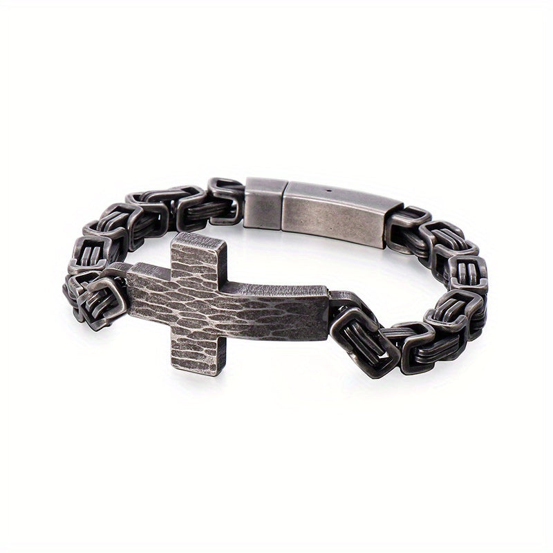 304 304 304 304 Stainless Steel Men'S Cross Curved Plate Personalized Retro Bracelet Men'S Imperial Paper Clip Chain Jewelry