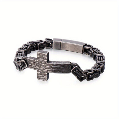304 304 304 304 Stainless Steel Men'S Cross Curved Plate Personalized Retro Bracelet Men'S Imperial Paper Clip Chain Jewelry