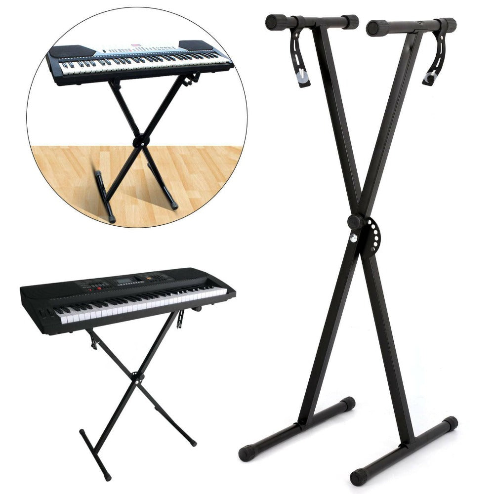 33-97cm Keyboard Stand with Locking Strap Adjustable X Frame Music Piano Keyboard Stand Portable Single Braced Electric Piano Stand with 7 Adjustable Height Positions Holds up to 20kg