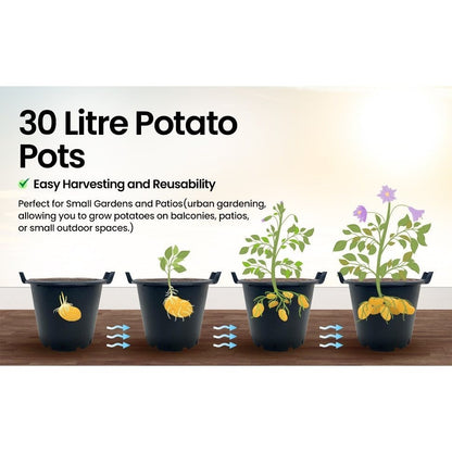 11 x Heavy Duty 30L Large Plant Pots Garden Potato Containers Buckets (Pack of 11) 30 Litre Plastic Planters for Outdoor Plants - Large Planter Pots for Gardens - Flowers, Vegetables & Trees