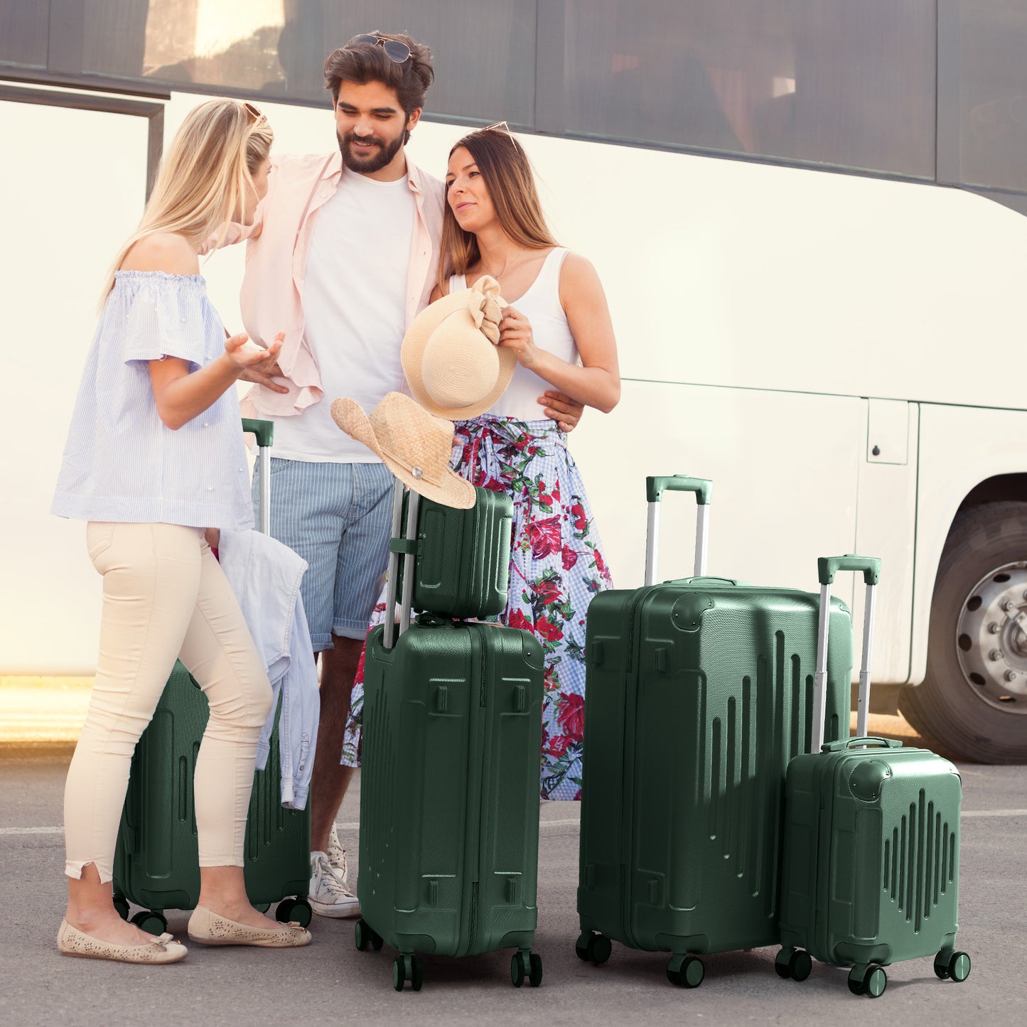 Luggage 4/ 5pcs Sets, Luggage Set with Spinner Wheels And Lock, Carry on Lightweight Hard Shell Luggage, Suitcase, Green