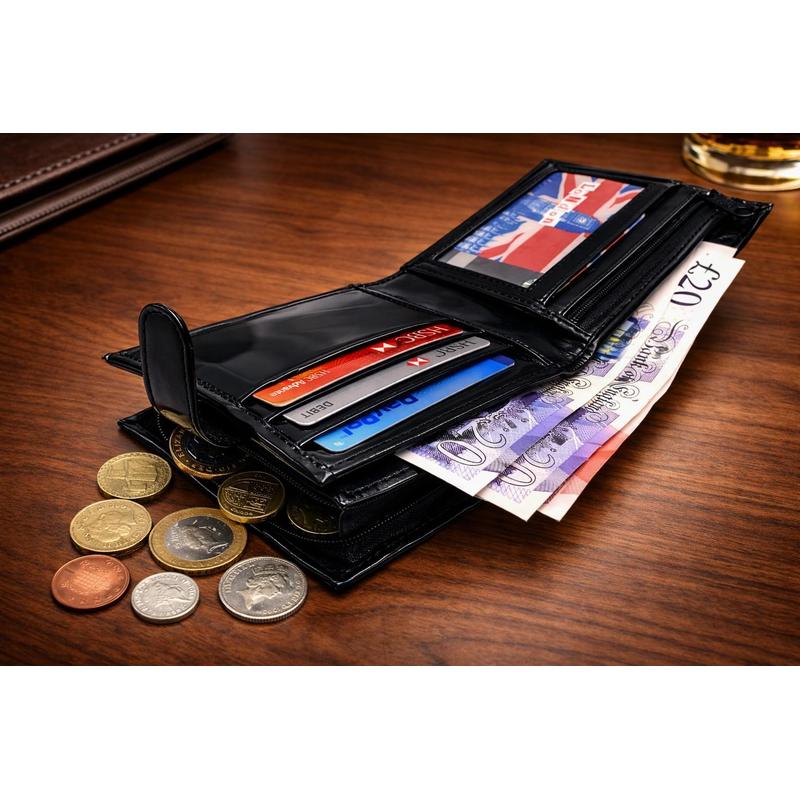 Mens Genuine Leather Wallet Black RFID Blocking Soft Bi Fold Card Slots Id Window and Zip Coin Pocket