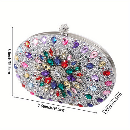 Women Evening Bag Multicolor Clutch Bag Luxury Crystal Handbag Bridal Wedding Purse Glitter Shoulder Bag with Detachable Chain Banquet Party Prom Crossbody Bag Gold-Multicolour, Green/ Gold/ Silver