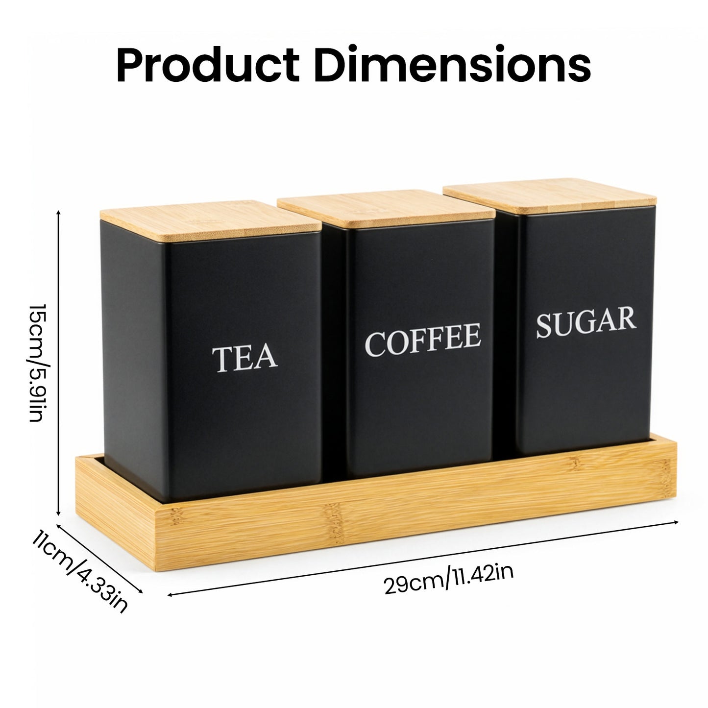 Kitchen Countertop Storage Essentials, 3pcs Black Rectangular Metal Canisters with Flip-Top Lids, Heavy-Duty Iron Jars for Coffee Tea Sugar and Spices Storage
