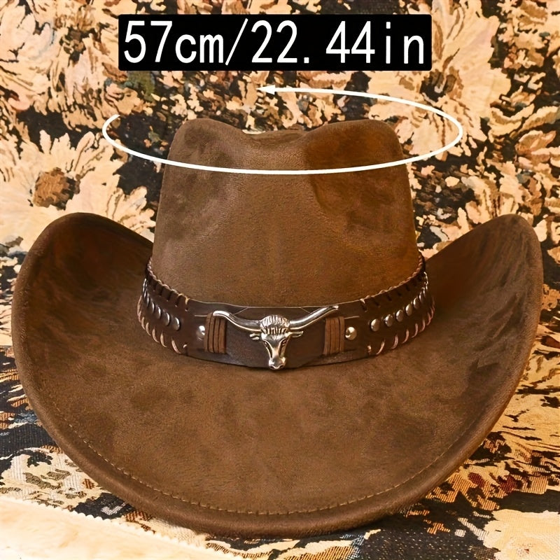 1pc Classic Western Cowboy Hat with Bull Head Belt Buckle, Wide Brim Jazz Hat Design for Spring, Summer, And Fall Outdoor Activities, Outdoor Headwear | Cowboy Hat, Cowboy Additions