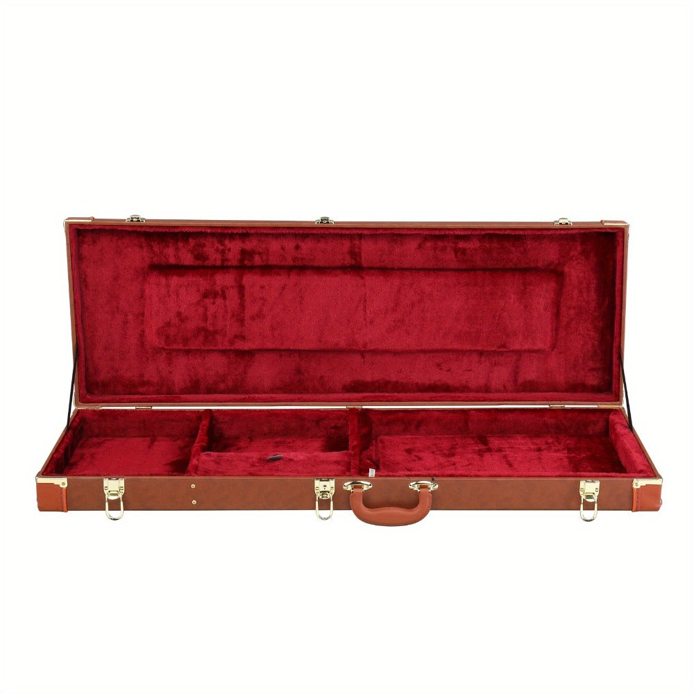 Electric Guitar Hard Case Lockable Wood PU Leather Coffee Brown Fits ST TL SG Shockproof Plush Lined Accessory Compartment Travel Gig Box