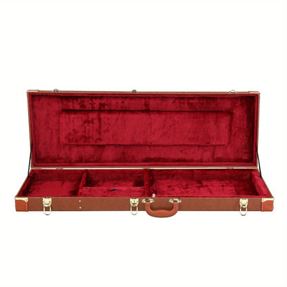 Electric Guitar Hard Case Lockable Wood PU Leather Coffee Brown Fits ST TL SG Shockproof Plush Lined Accessory Compartment Travel Gig Box