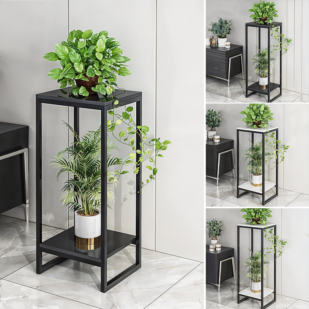 1 Pack, 2-Tier Versatile Metal Plant Stand - Space-Saving Indoor/Outdoor Multi-Layer Potted Plant Rack - Ideal Home Decoration Organizer for Living Room, Balcony, and Bedroom with Sturdy Construction and Easy Assembly - Black/White