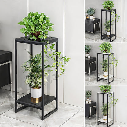 1 Pack, 2-Tier Versatile Metal Plant Stand - Space-Saving Indoor/Outdoor Multi-Layer Potted Plant Rack - Ideal Home Decoration Organizer for Living Room, Balcony, and Bedroom with Sturdy Construction and Easy Assembly - Black/White