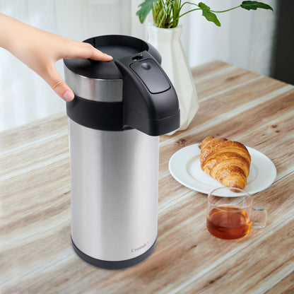 Stainless Steel Insulated Vacuum Airpot Flask with Pump Action, Thermal Carafe for Hot or Cold Drinks