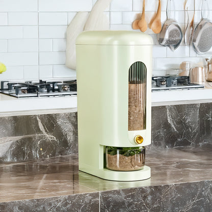 5-10KG Rice Dispenser Type Rice Holder Dispenser Rice Holder Bucket with Measuring Cup for Flour, Beans, Rice, Cereal, Pet Food, Large Countertop Grain Storage Container, Green