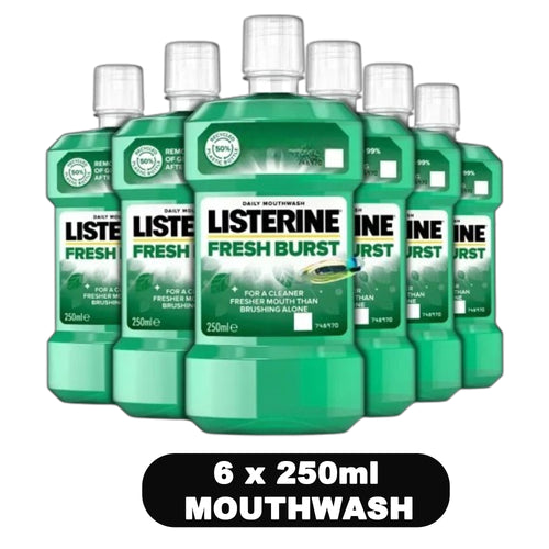 Listerine Fresh Burst Mouthwash, Removes Up to 99% of Germs, Long-Lasting Fresh Breath, 250ml x 6 Pack
