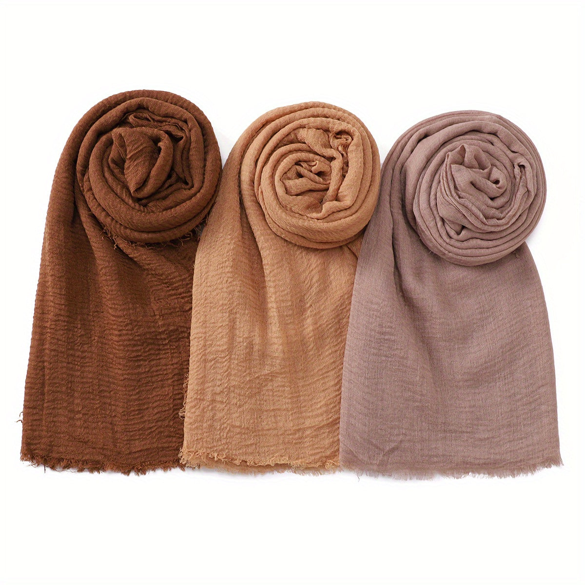 3pcs/Lot Solid Color Bubble Pleated Warm Autumn And Winter Scarf Solid Color Muslim Headscarf Hijab Scarf Ramadan