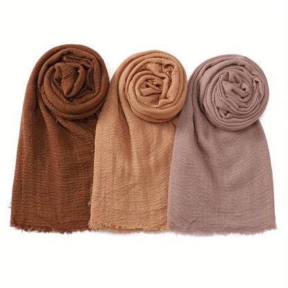 3pcs/Lot Solid Color Bubble Pleated Warm Autumn And Winter Scarf Solid Color Muslim Headscarf Hijab Scarf Ramadan