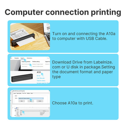 A10A Inkless Portable Printer, Wireless Thermal Printer for Travel, Wireless Mobile Printer for Phones And Laptops, Compatible with 8.5'' X 11'' US Letter And A4 Thermal Paper, Compact Printer for Office, Home, And School