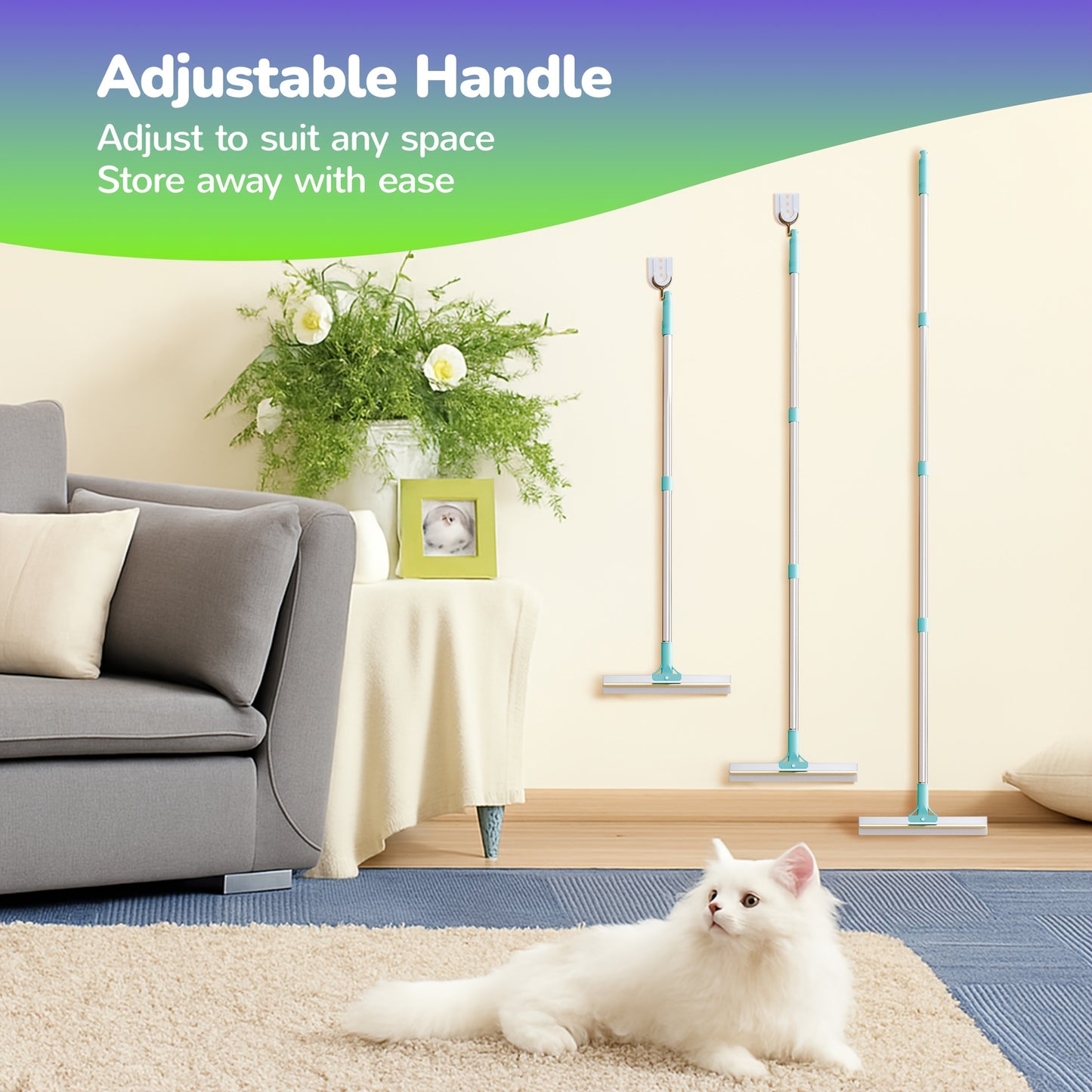 Pet Hair Remover & Carpet Rake - 129.54 cm Long Handle, Extra Wide Head for Deep Clean On Carpets, Rugs And Carpeted Stairs, Reusable Dog And Cat Hair Tool, Spring Cleaning Essential